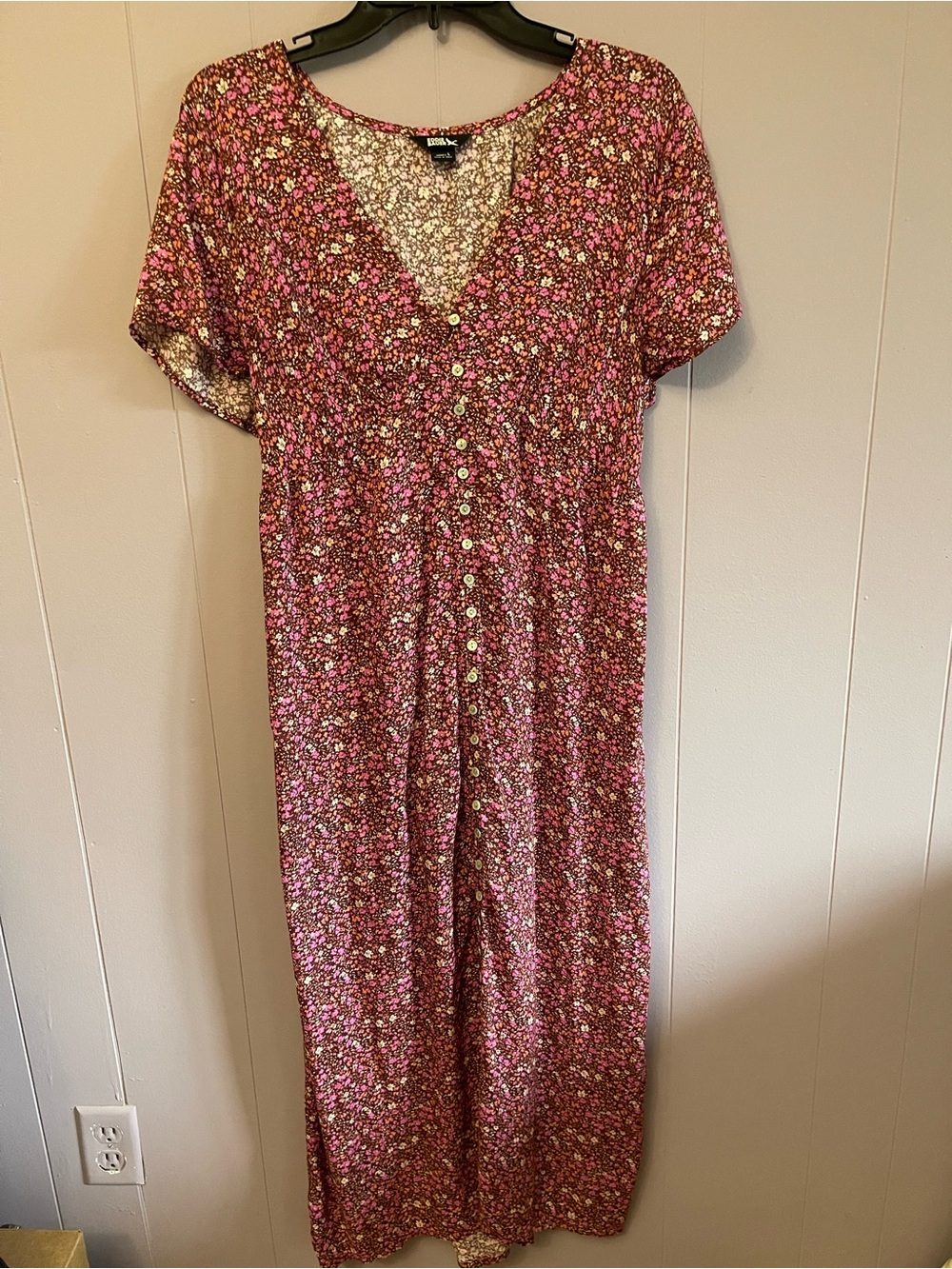Eddie Bauer Pink Floral Button-Front Maxi Dress